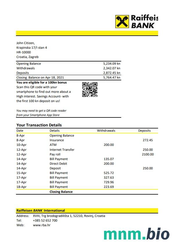Chorwacja Podravska banka szablon oświadczenia w programie Word i PDF